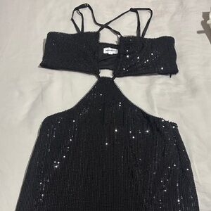 Black Sequin Halter Dress